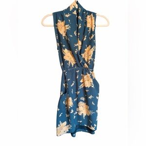 Wilfred Sabine Dress Teal-Floral-Side Zipper-Pockets-Size XXS